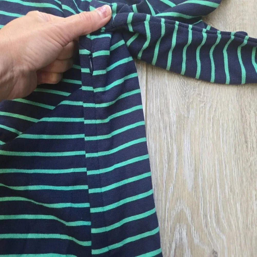 Sail To Sable striped green and navy blue midi dress gold toned buttons xs xsmal